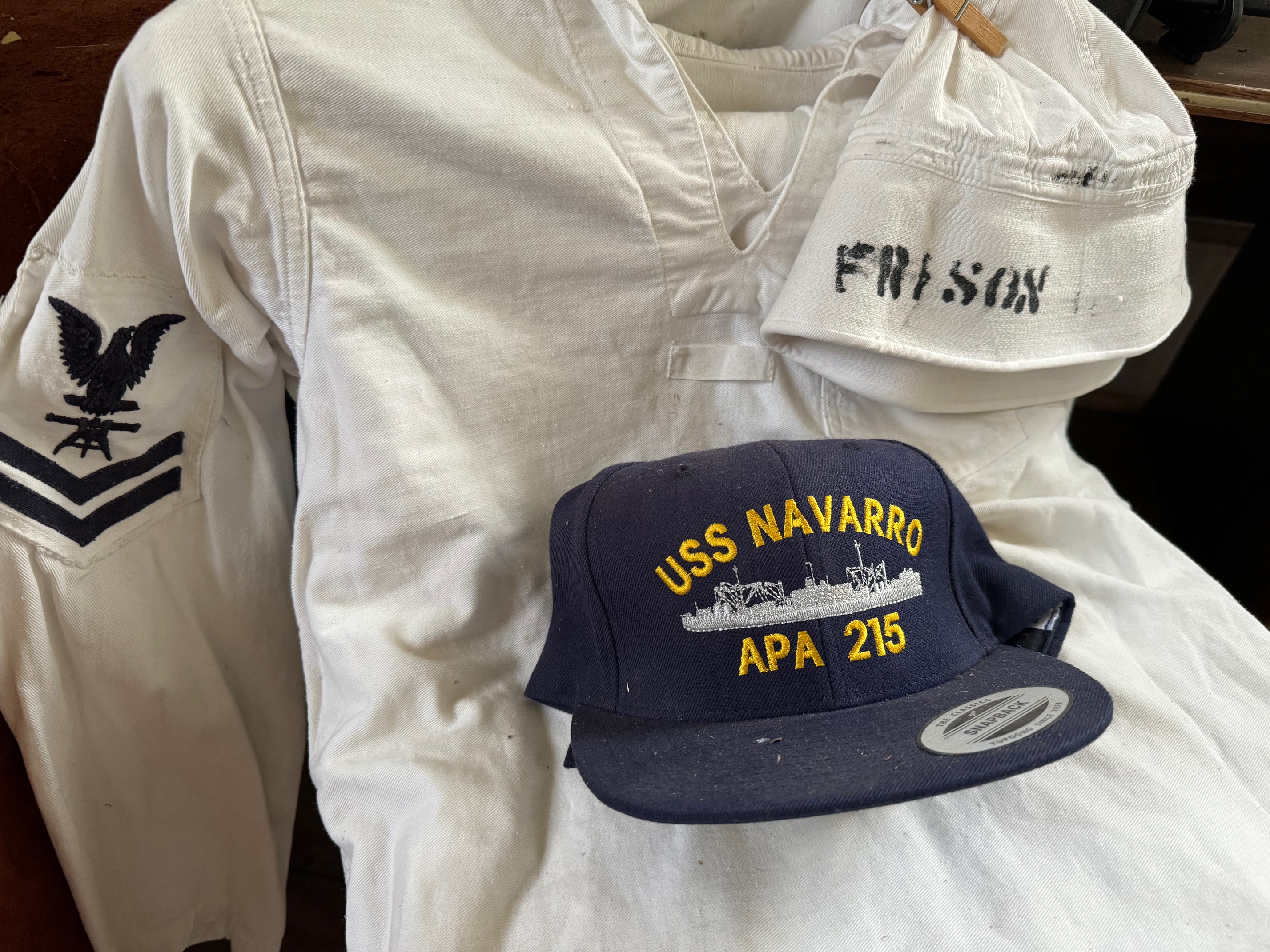 Navy Whites and USS Navarro Ball Cap