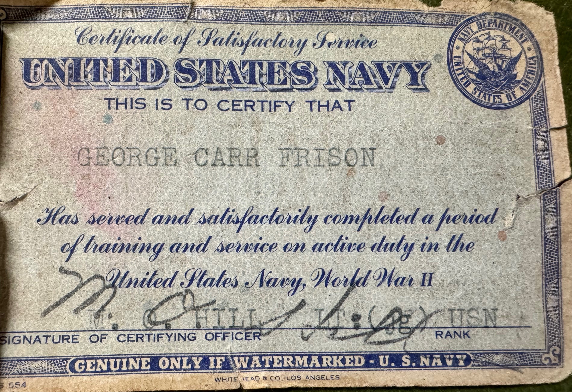 Navy service card