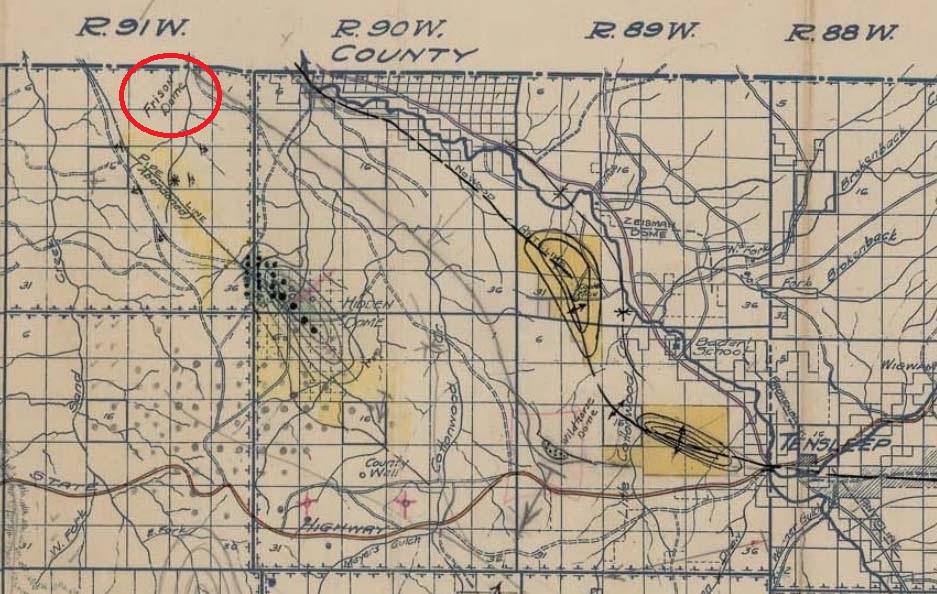 Old 1920 County Mape of Tensleep Wyoming